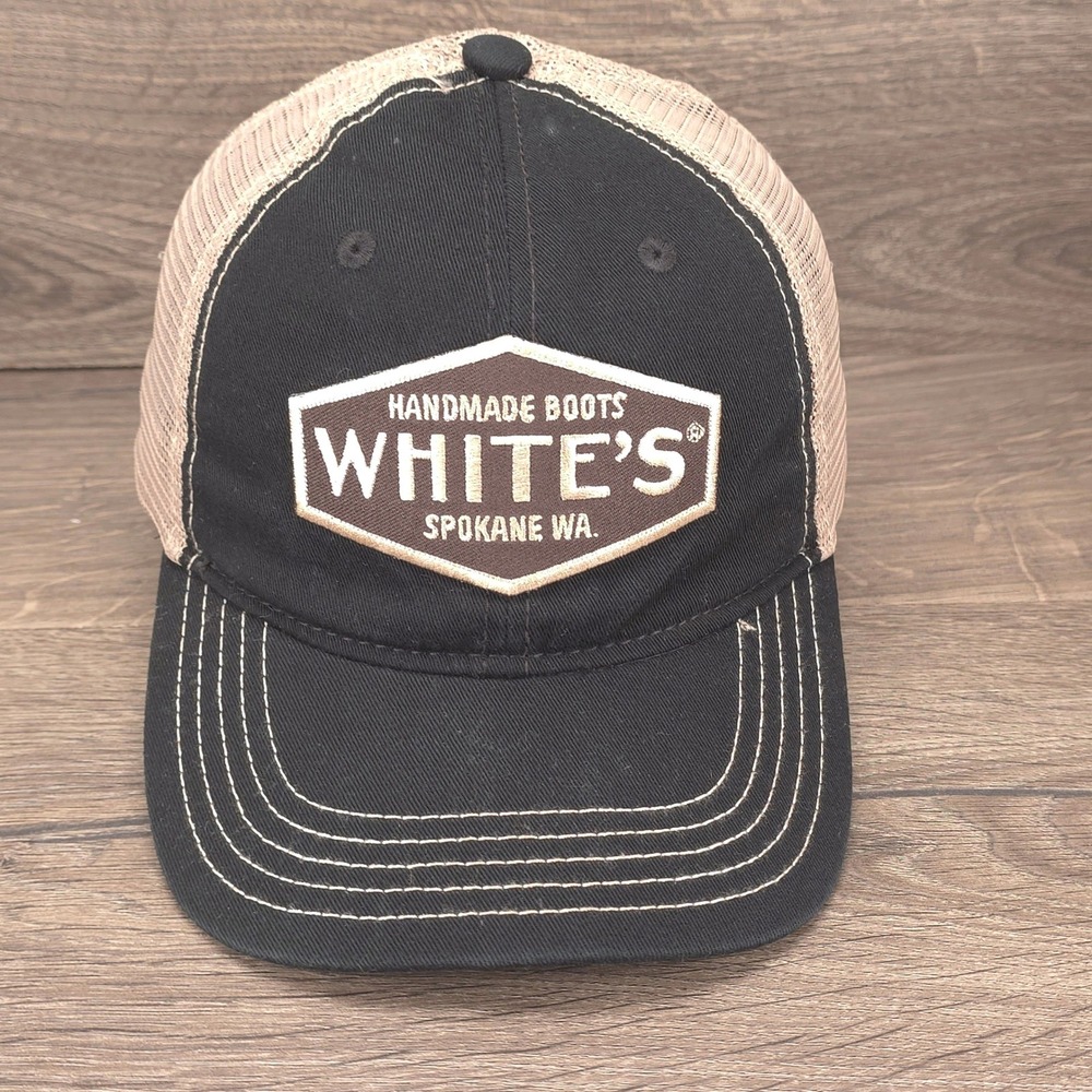 Whites Boots Hat Mens Snap Back Trucker Cap Black Mesh Western Ranch Cowboy